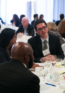 Elliott Welker, Rob Griscti’s legal assistant, participating in the implicit bias workshop segment of EJCBA’s 2016 Leadership Roundtable. Photo taken by Kate Artman. 